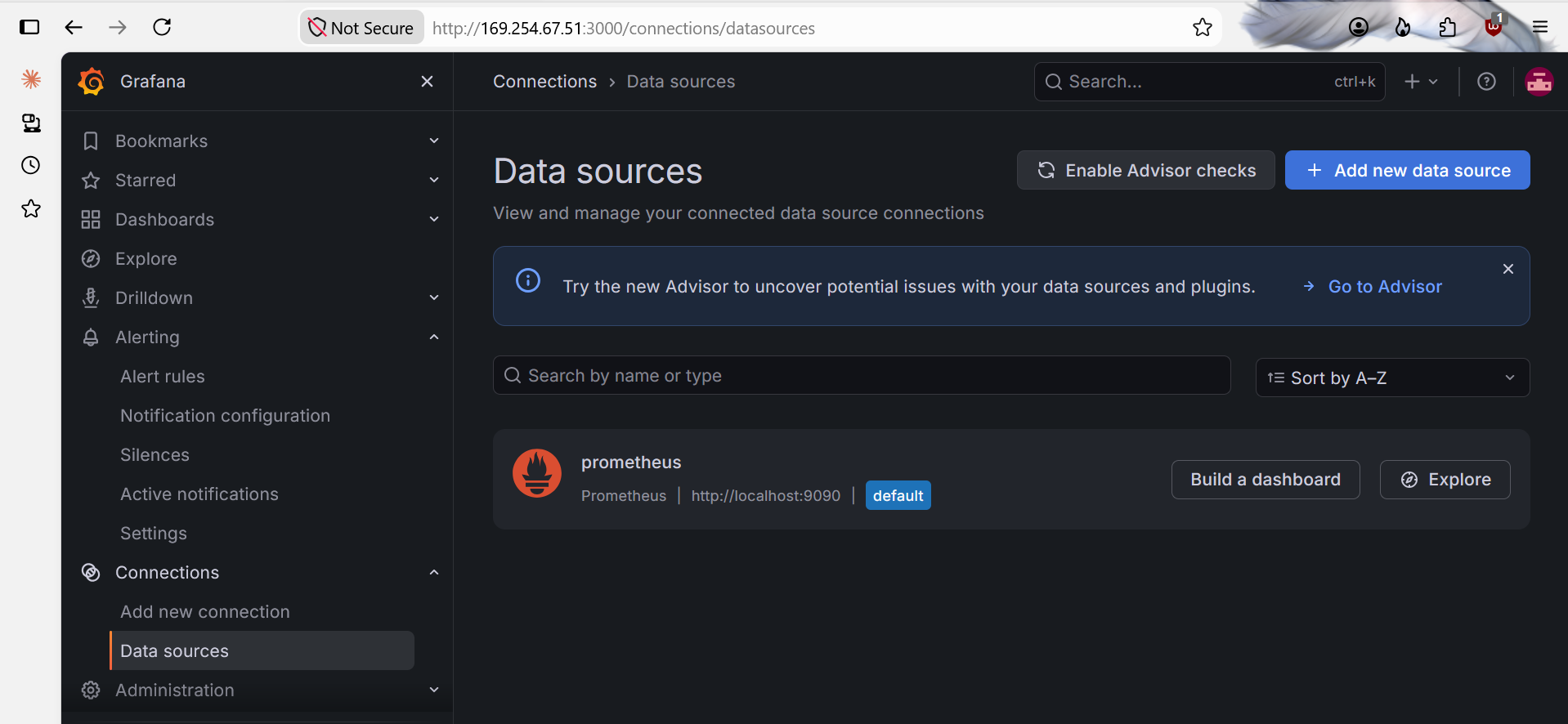Grafana login / configuration