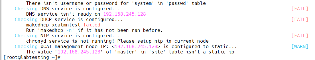 Step 2.2 — initial xcatprobe xcatmn output (before fixes)