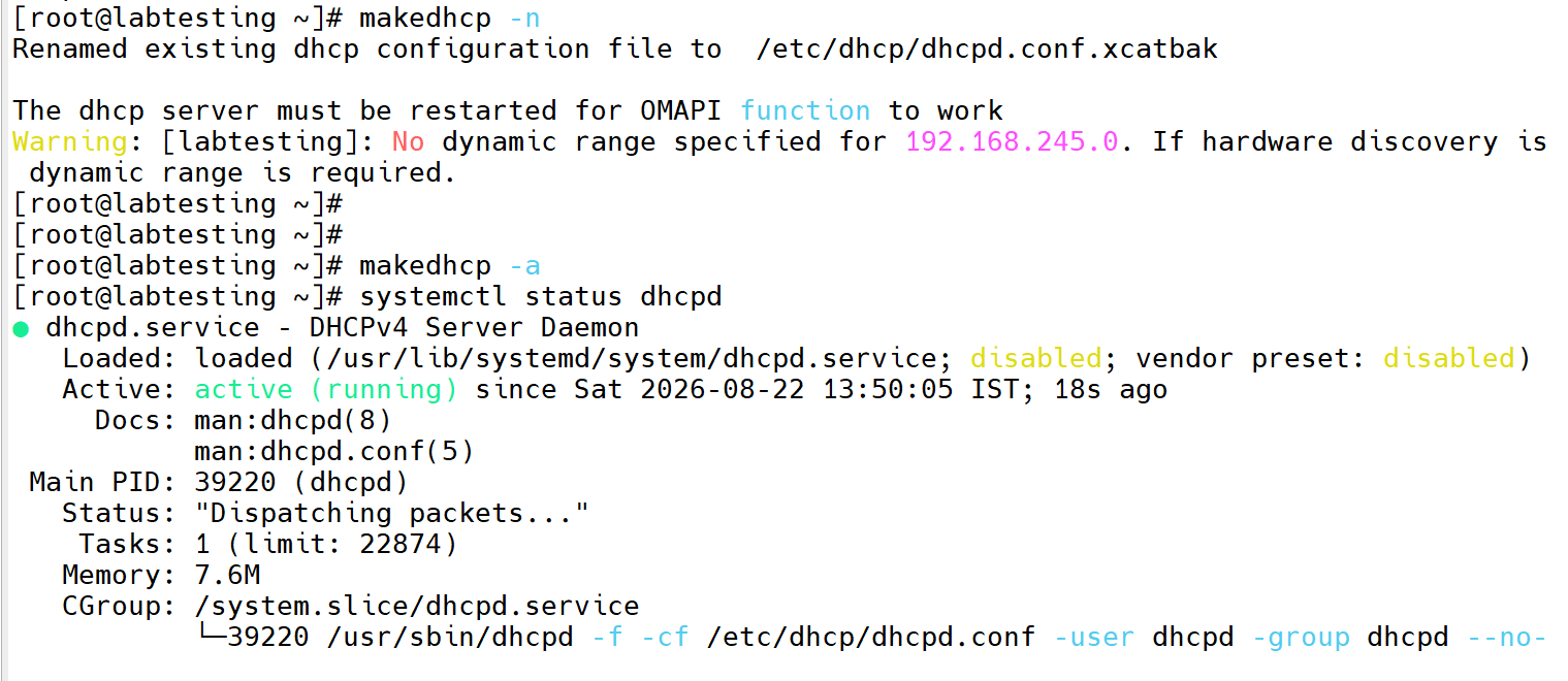 Step 3.4 — dhcpd active status