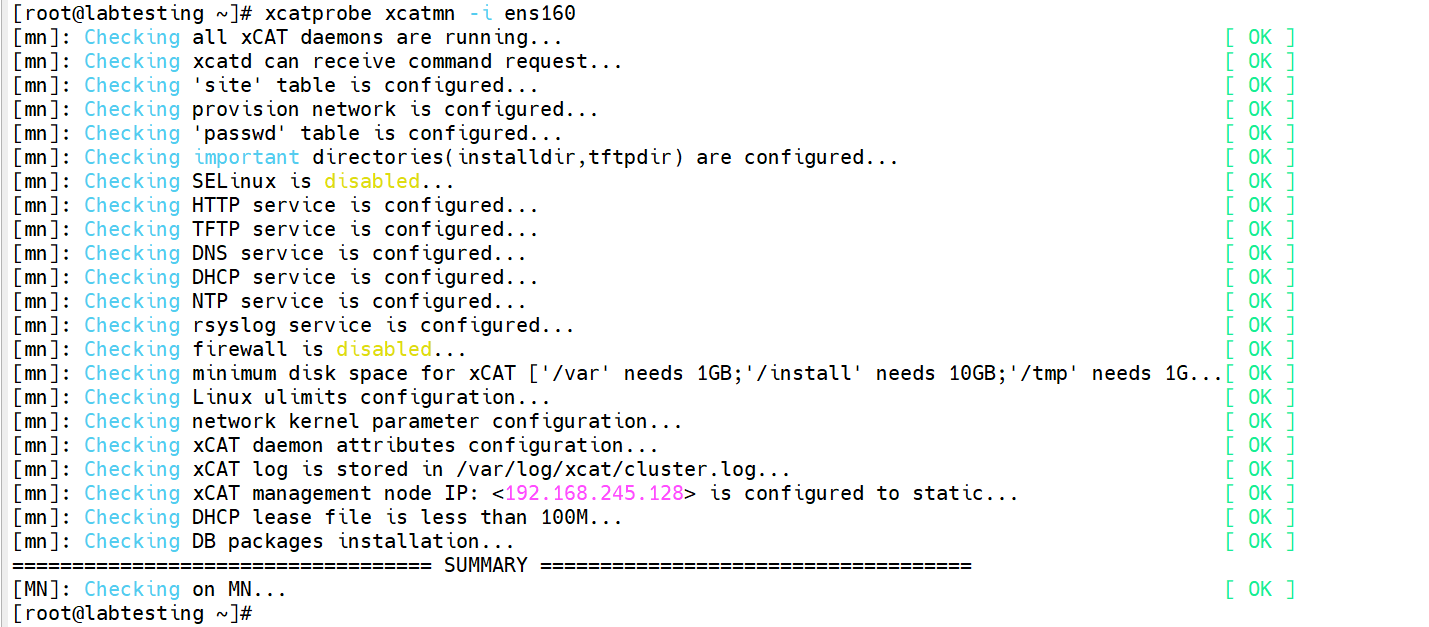 Step 3.6 — final clean xcatprobe xcatmn output