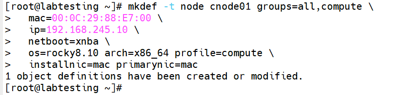 Step 5.1 — lsdef cnode01 output