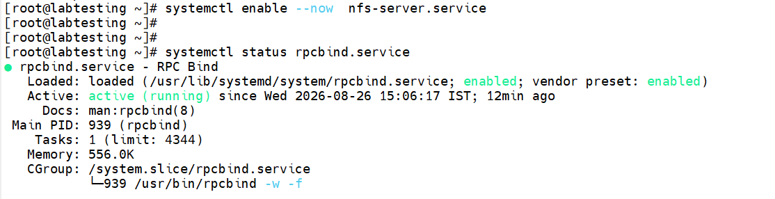 Step 2.3 — exportfs -v and showmount -e localhost output