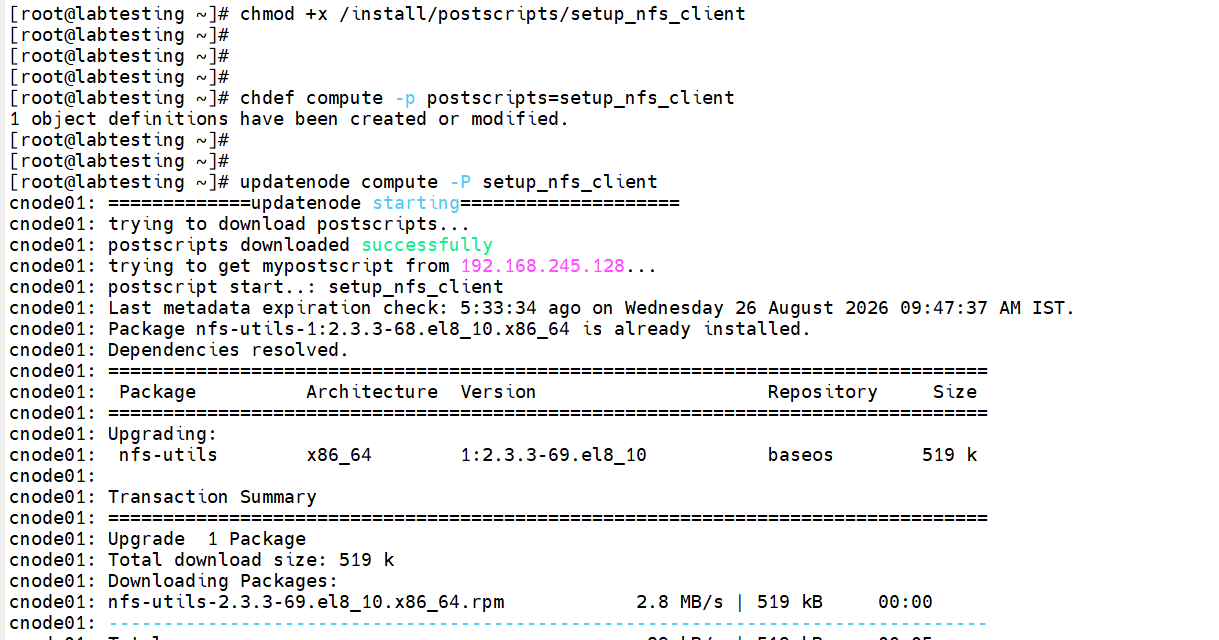 Step 3.2 — xdsh compute df -h showing NFS /home mount