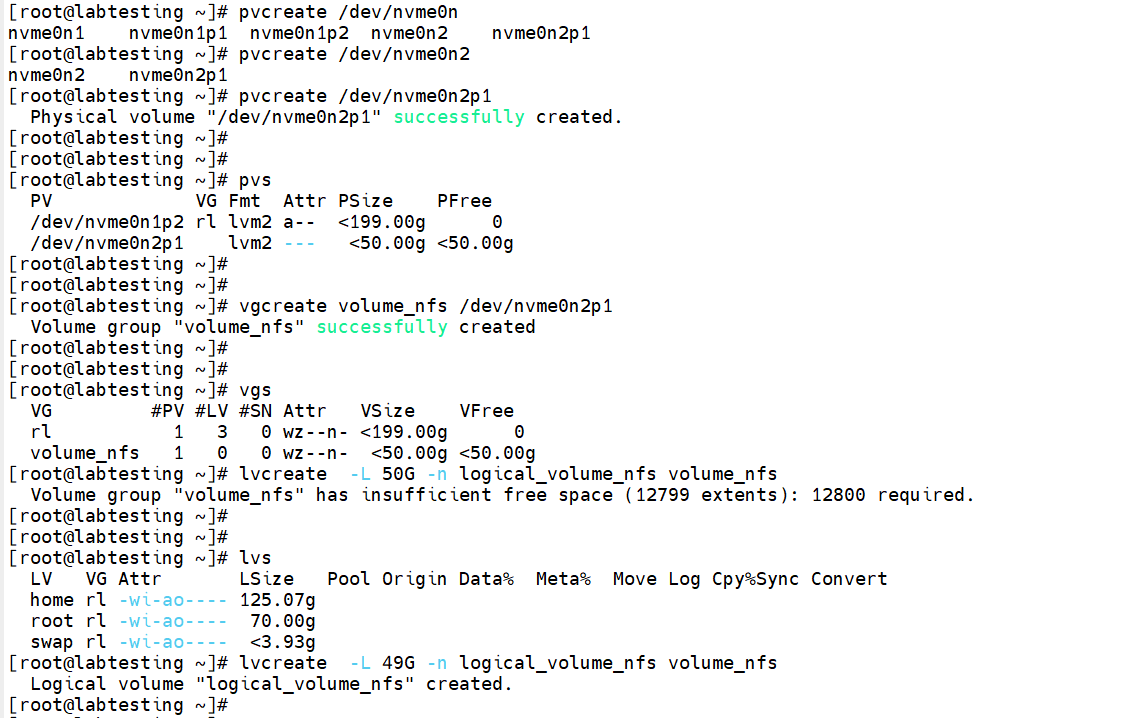 Step 1.3 — vgs/lvs showing volume_nfs and logical_volume_nfs