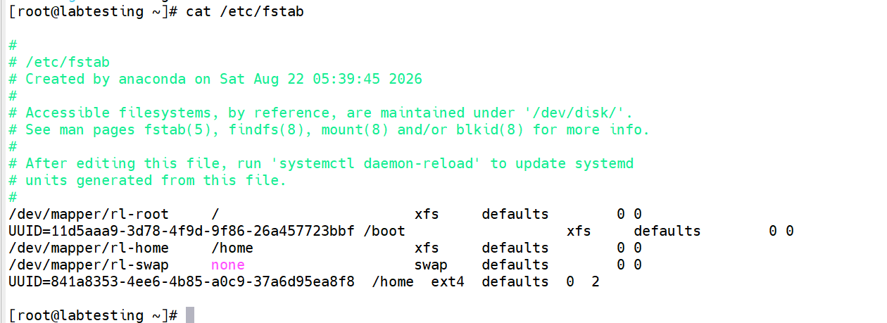 Step 1.5 — df -h confirming persistent mount after mount -a