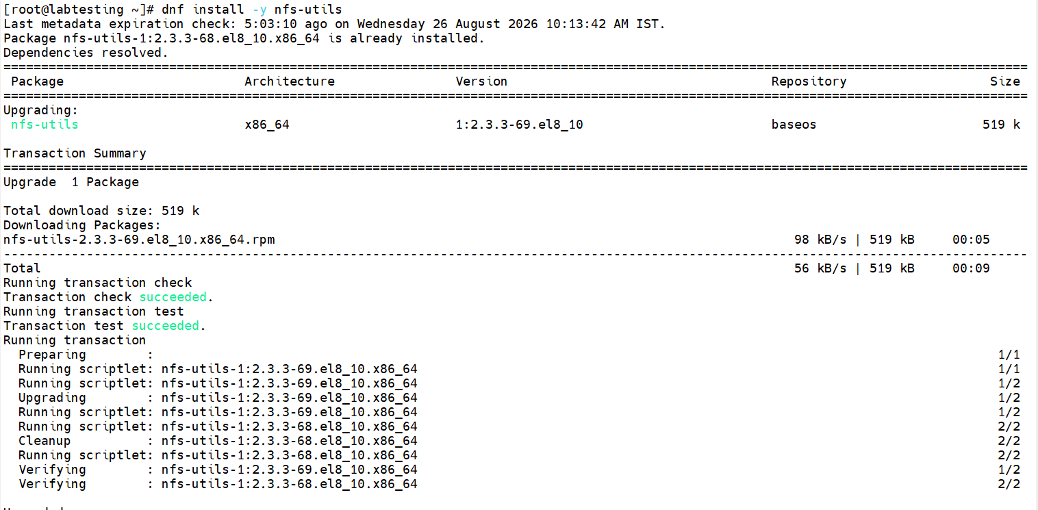 Step 2.1 — rpm -qa confirming nfs-utils installed