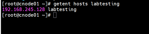 Step 18 — getent hosts labtesting on cnode01