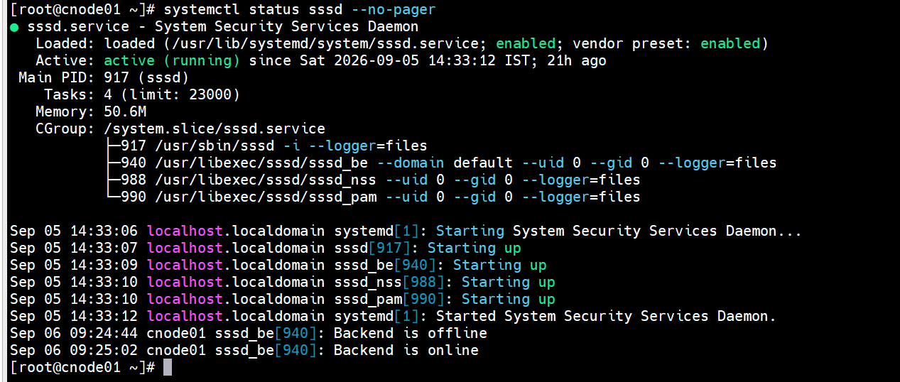 Step 21 — systemctl status sssd active