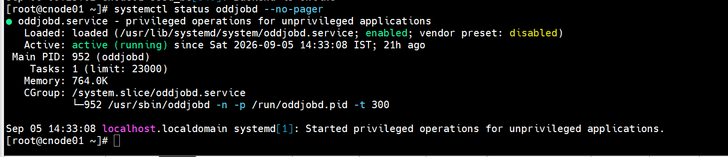 Step 21 — systemctl status oddjobd active