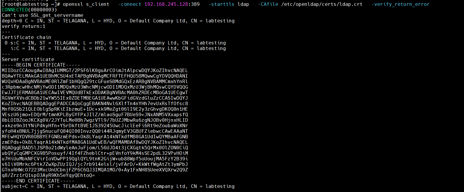 Step 5 — openssl s_client STARTTLS handshake