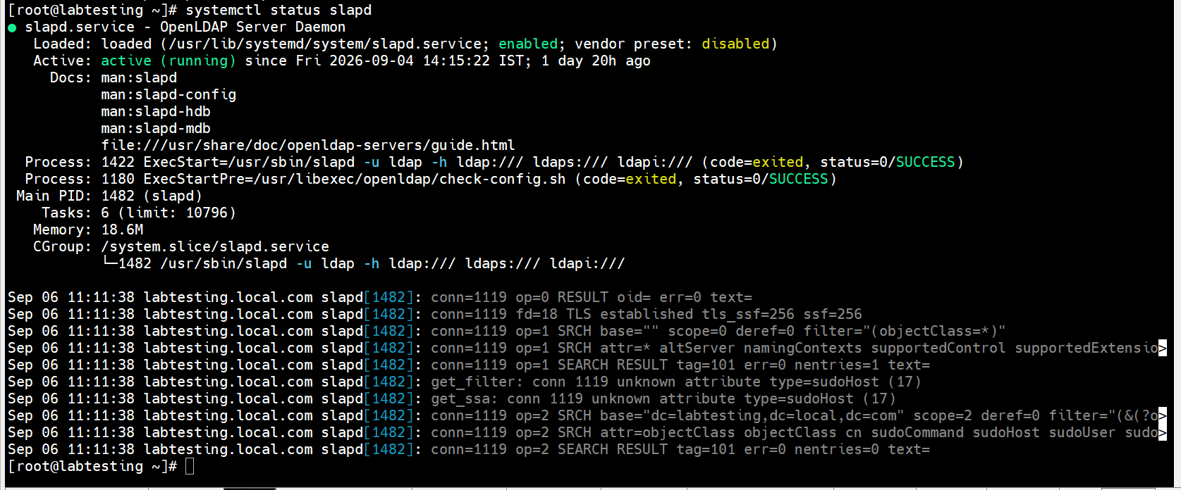 Step 3.2 — systemctl status slapd active running