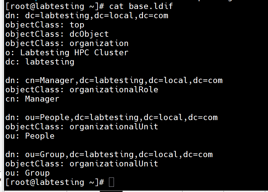 Step 3.6 — ldapadd confirming base DIT entries created