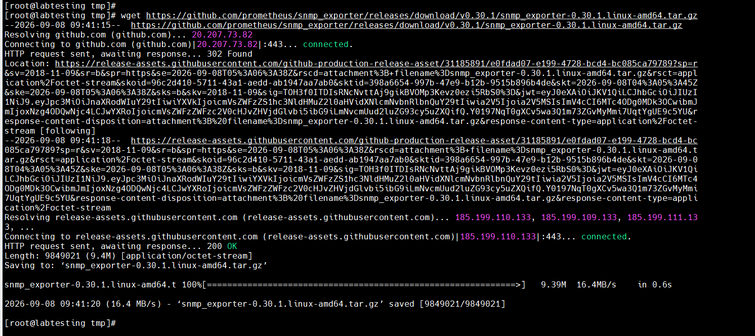 Downloading the snmp_exporter 0.30.1 release tarball