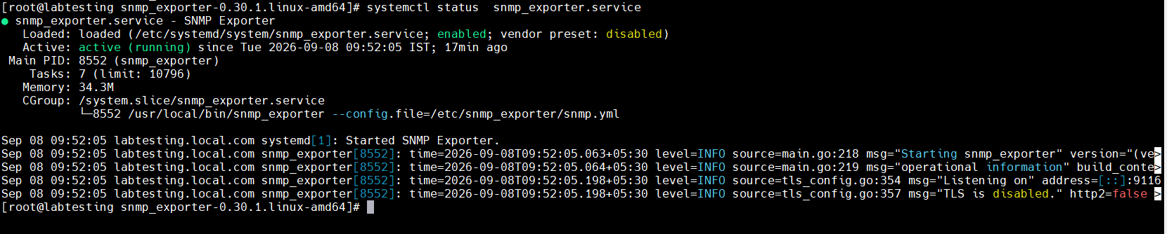 snmp_exporter active and listening on port 9116