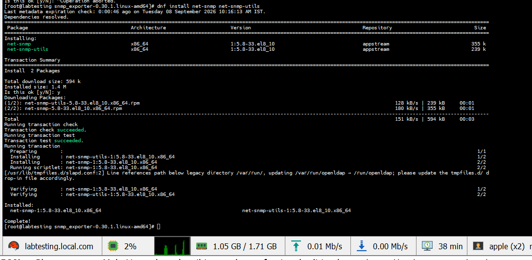 net-snmp and net-snmp-utils installed